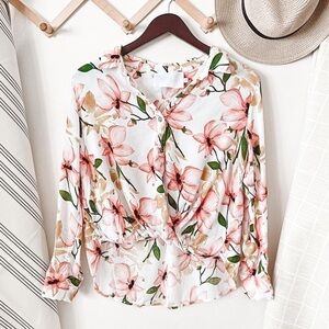 Vacate The Label Floral Twist Front Button Down Blouse